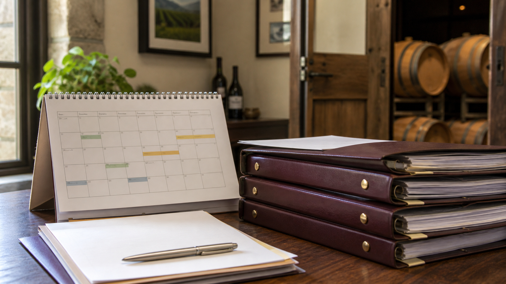 Calendar and organized business records for a winery ownership transition